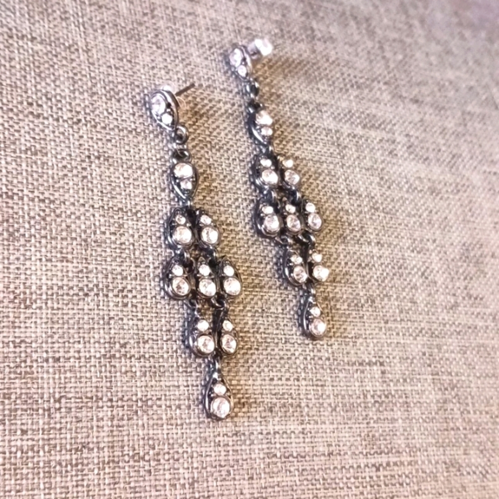 Cascading Crystal Earrings on Dark Metal - Pre-loved (2.5")